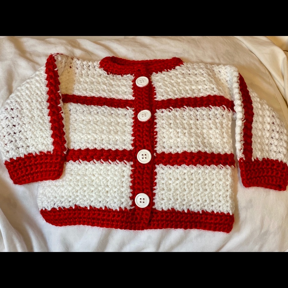 Beautiful Hand Crocheted Baby Sweater 6-12 months